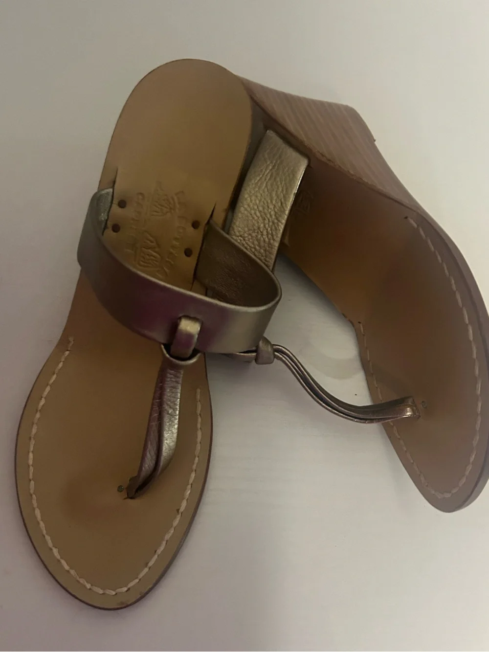 La  Bottega Caprese Italian leather thong wedge sandal